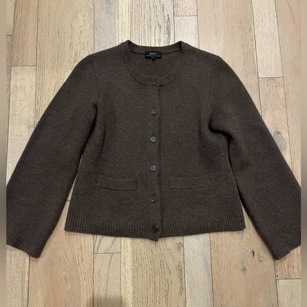 Quince heather truffle brown Mongolian cashmere structured cardigan